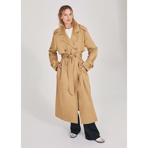 FAVORITE DAUGHTER The Charles Tie Waist Double Breasted Trench Coat in Sand
